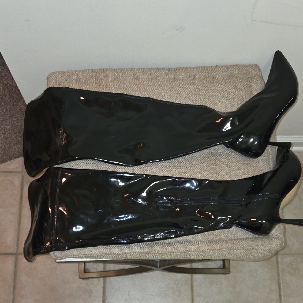 Black Patent Leather Over-the-Knee Boots